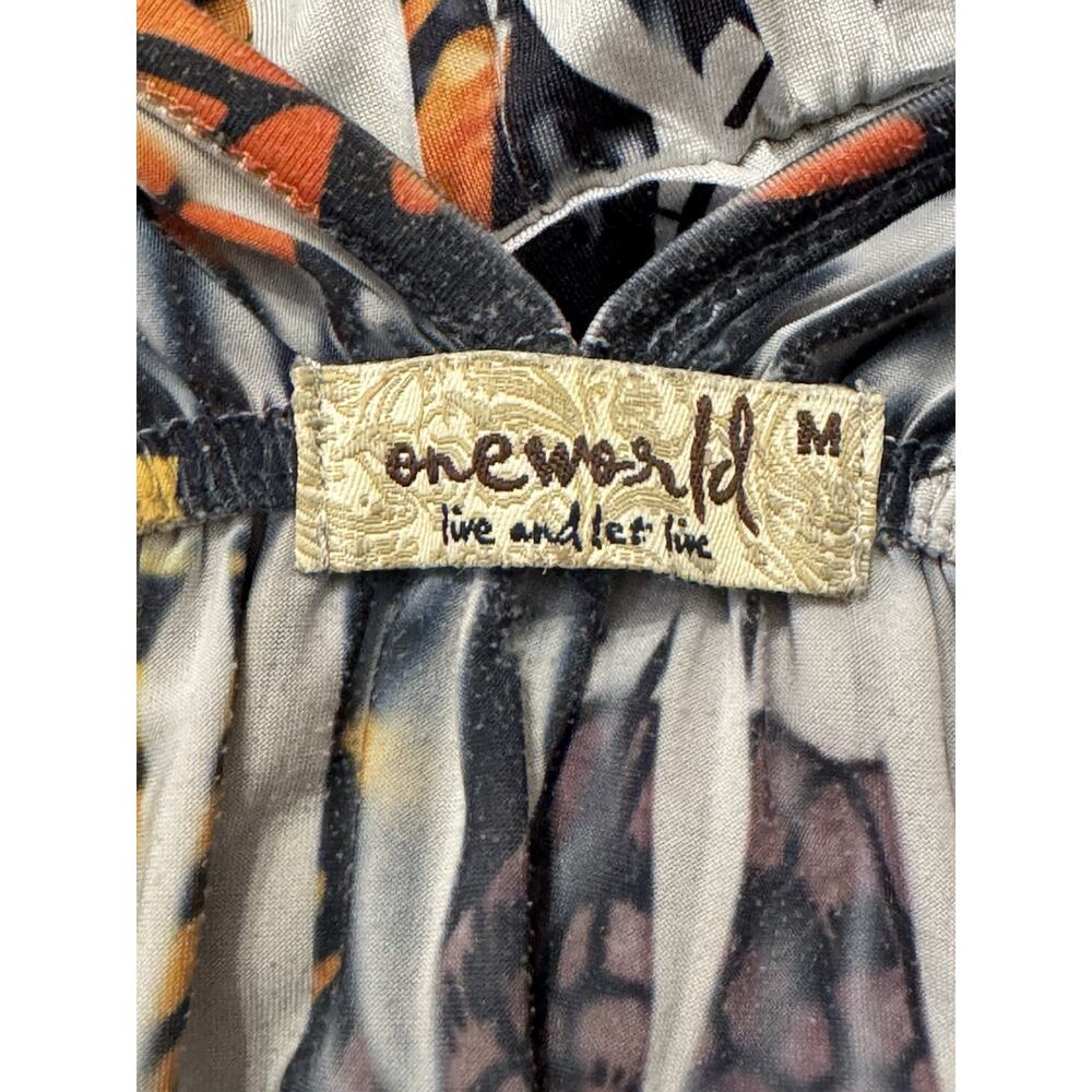 One World Live & Let Live Boho Maxi Dress Sz M Butterfly Sleeveless Hippie - Picture 7 of 7